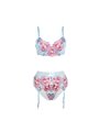 Subblime 957650 - Celestial Blue Lingerie Set with Pink Floral Embroidery L/XL