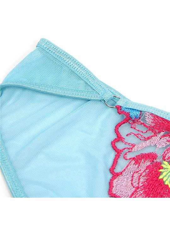 Subblime 957650 - Celestial Blue Lingerie Set with Pink Floral Embroidery L/XL