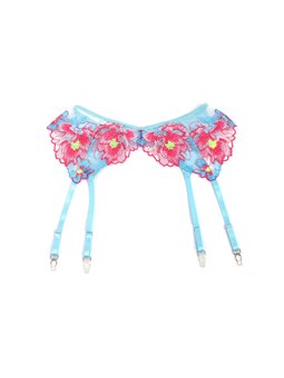 Subblime 957650 - Celestial Blue Lingerie Set with Pink Floral Embroidery L/XL