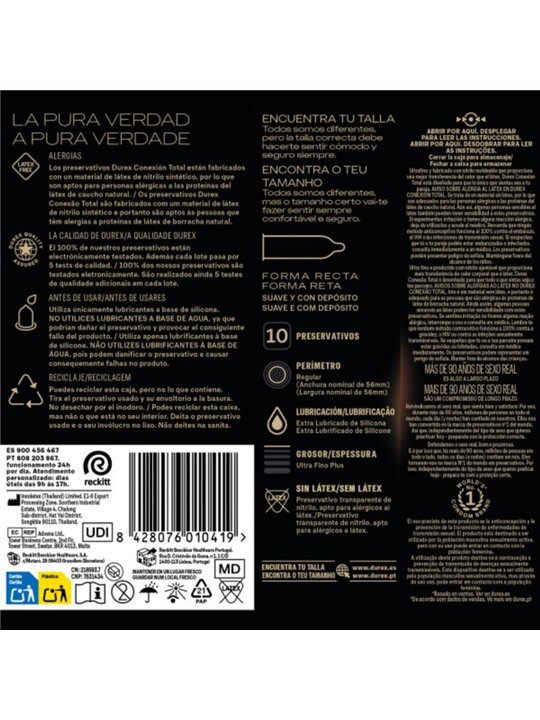 Durex Conexión Total - Preservativi Ultra Sottili Senza Lattice 10 Pz
