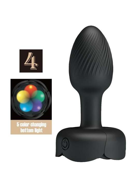 Pretty Love Olman - Black 8.8 cm Vibrating Anal Plug with LED Light