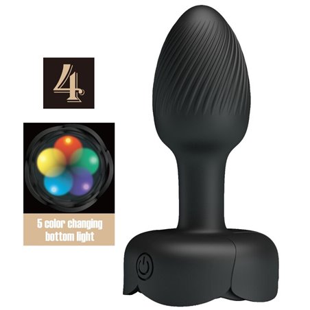 Pretty Love Olman - Black 8.8 cm Vibrating Anal Plug with LED Light