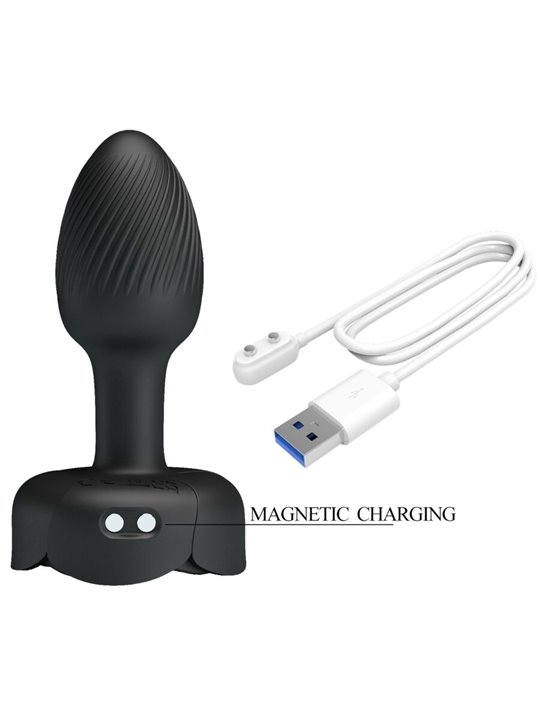 Pretty Love Olman - Black 8.8 cm Vibrating Anal Plug with LED Light