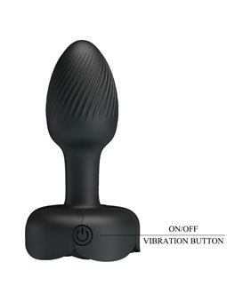 Pretty Love Olman - Black 8.8 cm Vibrating Anal Plug with LED Light