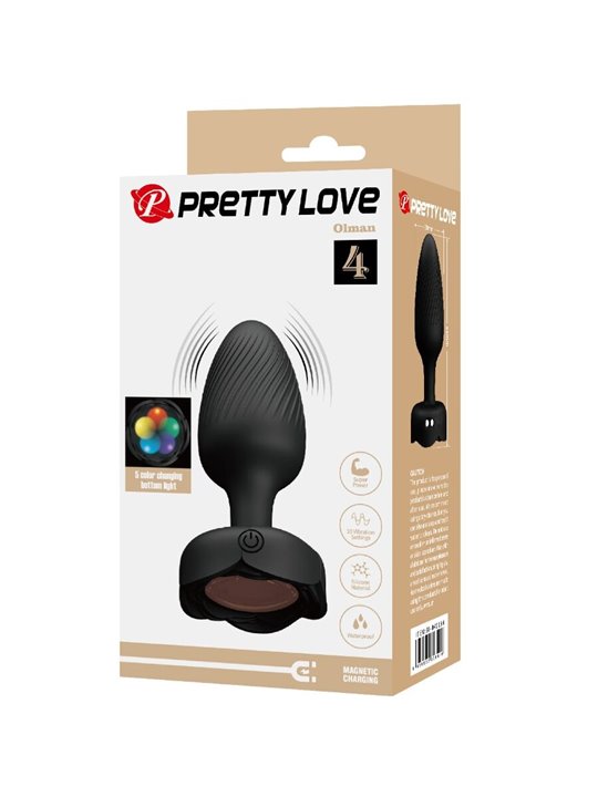 Pretty Love Olman - Black 8.8 cm Vibrating Anal Plug with LED Light