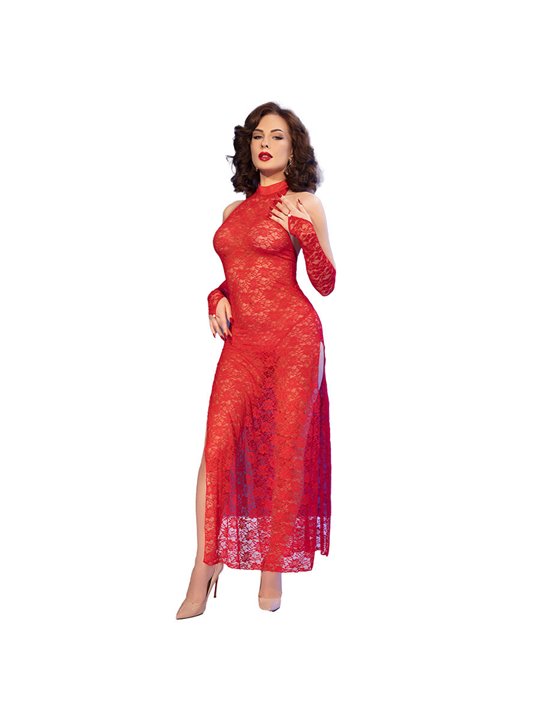 Chilirose CR 4853 - Red Lace Dress with Matching Gloves Size L/XL