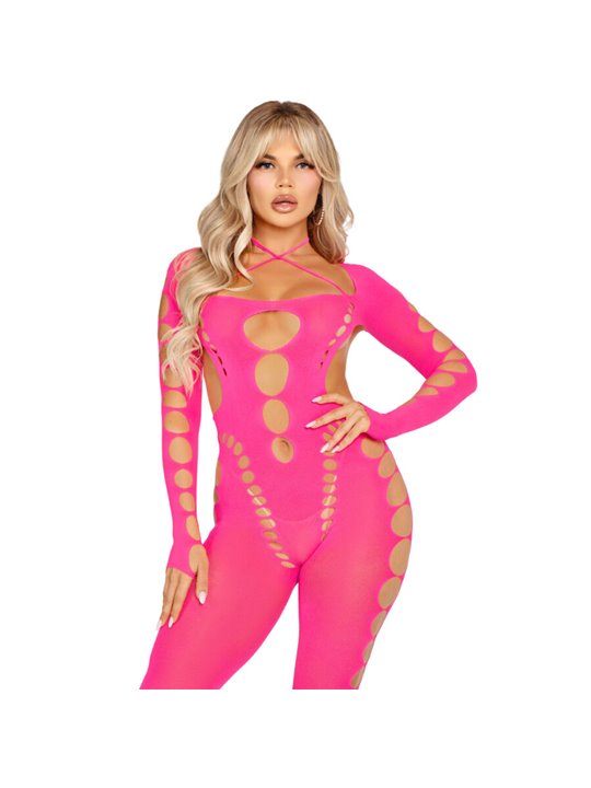 Leg Avenue - Bodystocking Rosa Schiena Aperta Taglia Unica