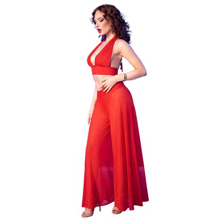 Chilirose CR 4857 - Red Top and Wide-Leg Pants Set Size M