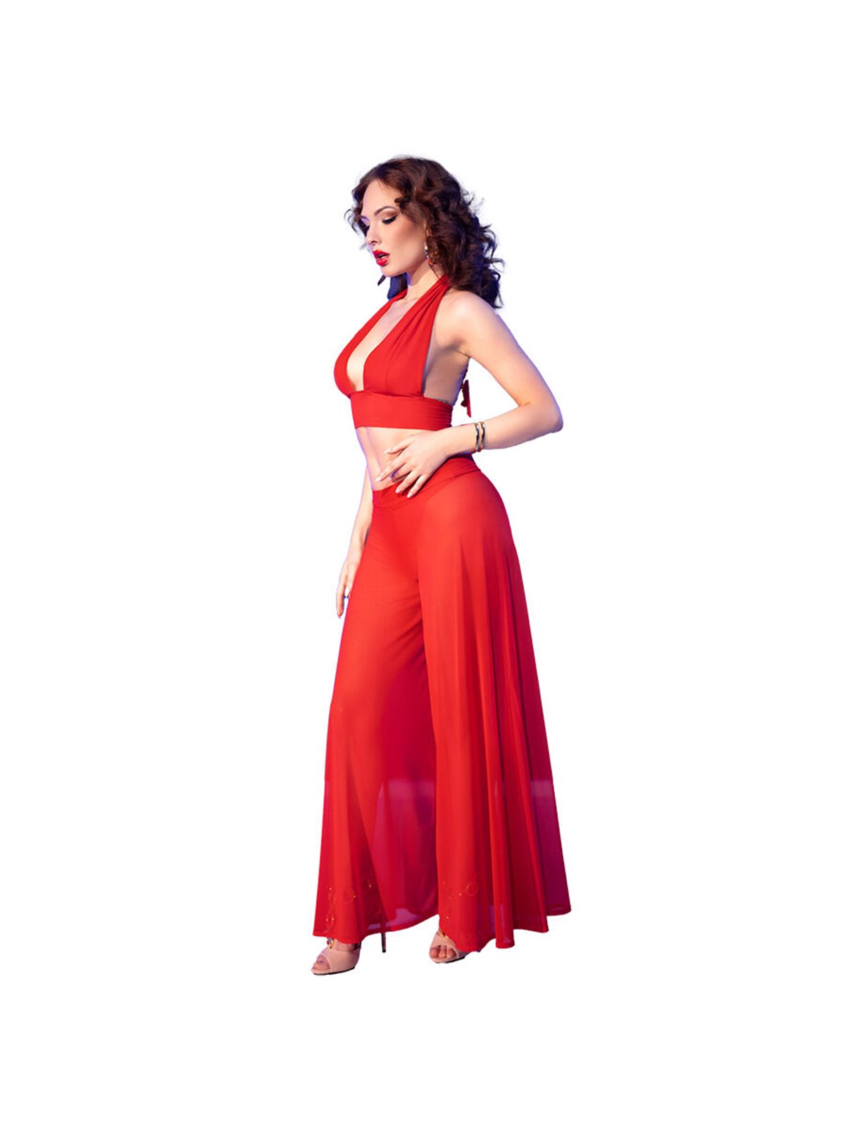 Chilirose CR 4857 - Set Top e Pantaloni a Gamba Larga Taglia M Rosso