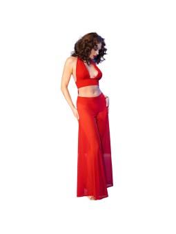 Chilirose CR 4857 - Set Top e Pantaloni a Gamba Larga Taglia M Rosso