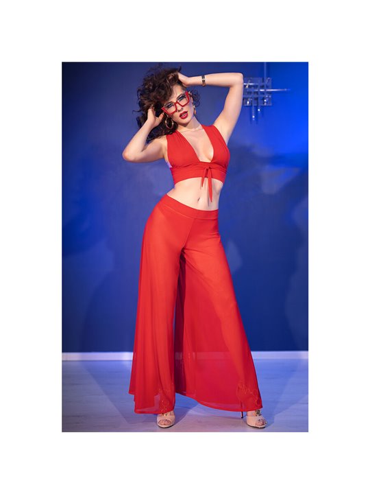 Chilirose CR 4857 - Red Top and Wide-Leg Pants Set Size M