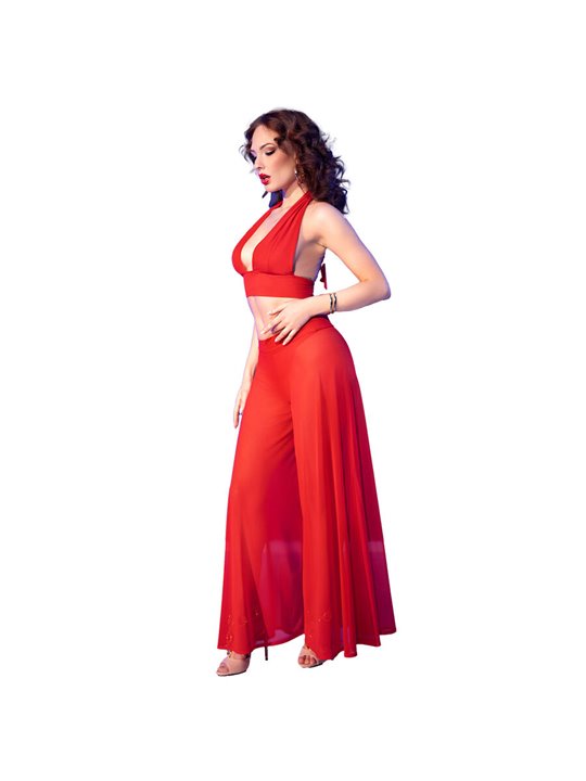 Chilirose CR 4857 - Red Top and Wide-Leg Pants Set Size L
