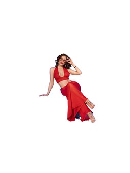 Chilirose CR 4857 - Set Top e Pantaloni a Gamba Larga Taglia L Rosso