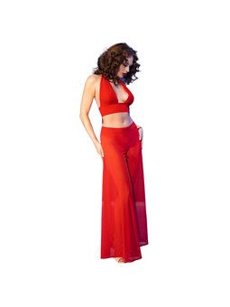 Chilirose CR 4857 - Set Top e Pantaloni a Gamba Larga Taglia XL Rosso