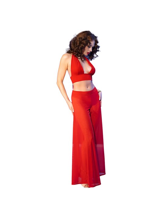 Chilirose CR 4857 - Set Top e Pantaloni a Gamba Larga Taglia XL Rosso