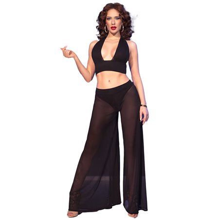 Chilirose CR 4857 - Black Top and Wide-Leg Pants Set Size L