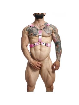 Mob Dngeon - Imbracatura in Pelle Vegana Rosa e Catena Taglia Unica