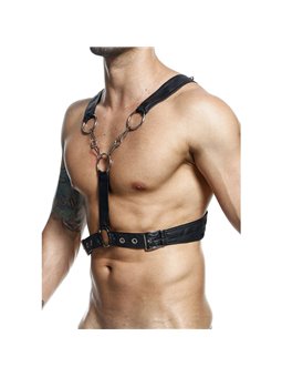 Mob Dngeon - Imbracatura in Pelle Vegana Nera con Catene Argentate