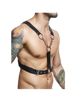 Mob Dngeon - Imbracatura in Pelle Vegana Nera con Catene Argentate