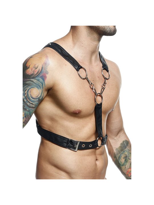 Mob Dngeon - Imbracatura in Pelle Vegana Nera con Catene Argentate