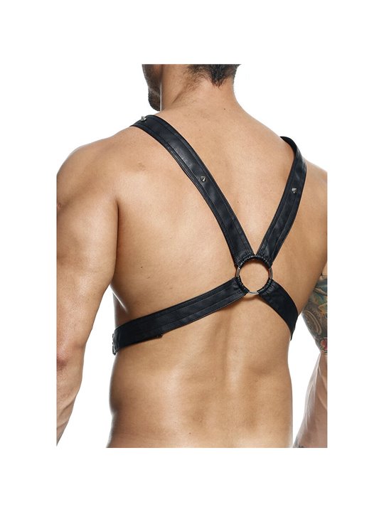 Mob Dngeon - Imbracatura in Pelle Vegana Nera con Catene Argentate