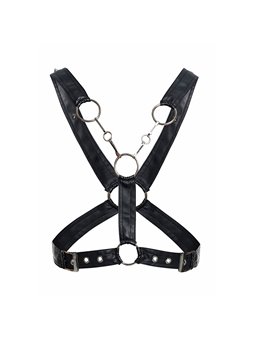 Mob Dngeon - Black Vegan Leather Harness with Silver Chains