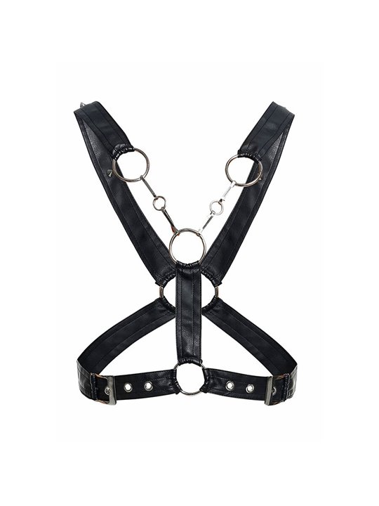 Mob Dngeon - Black Vegan Leather Harness with Silver Chains