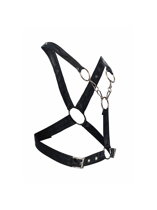 Mob Dngeon - Black Vegan Leather Harness with Silver Chains