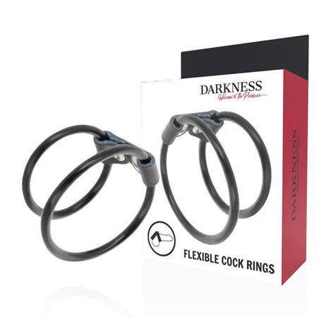 Darkness Flexible Cock Rings - Anello Fallico Doppio in Silicone - 5/3,6 Cm