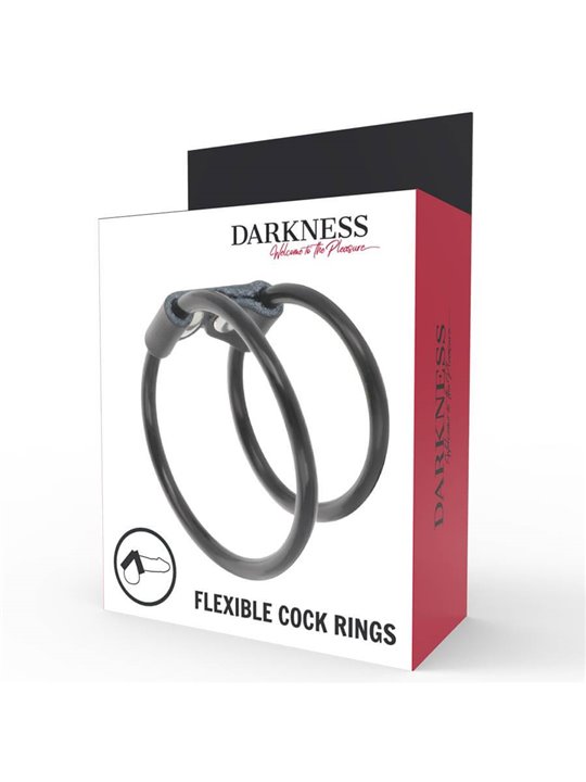 Darkness Flexible Cock Rings - Anello Fallico Doppio in Silicone - 5/3,6 Cm