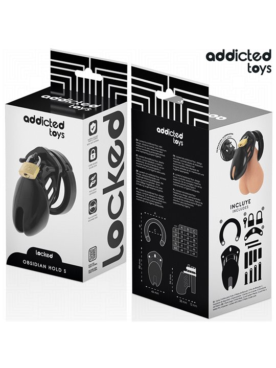 Addicted Toys Locked Obsidian Hold S - Phallic Cage with Padlocks