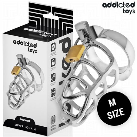 Addicted Toys Locked Silver Lock - Metal Phallic Cage Size M