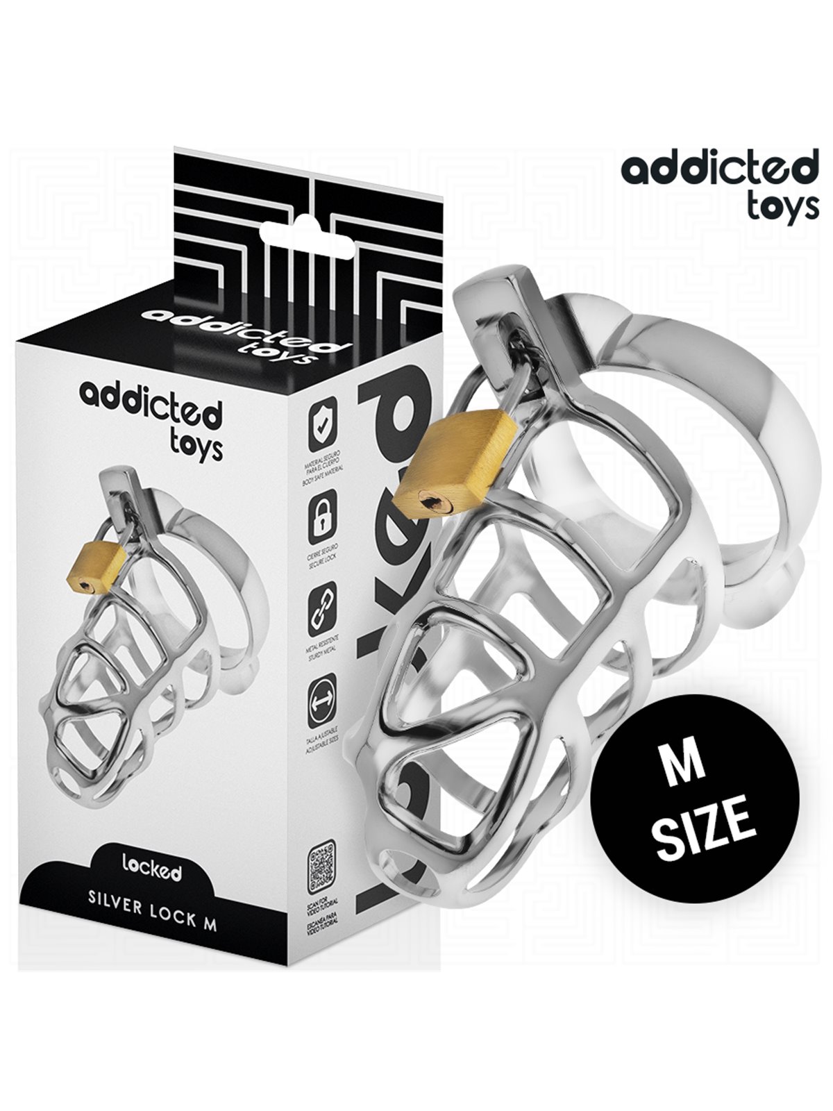 Addicted Toys Locked Silver Lock - Metal Phallic Cage Size M