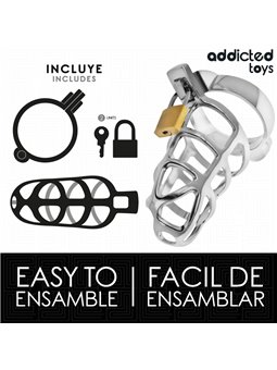 Addicted Toys Locked Silver Lock - Metal Phallic Cage Size M