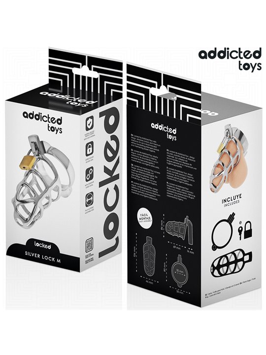 Addicted Toys Locked Silver Lock - Metal Phallic Cage Size M