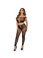 Leg Avenue - Top Corto e Legging a Rete con Spalle Scoperte Nero