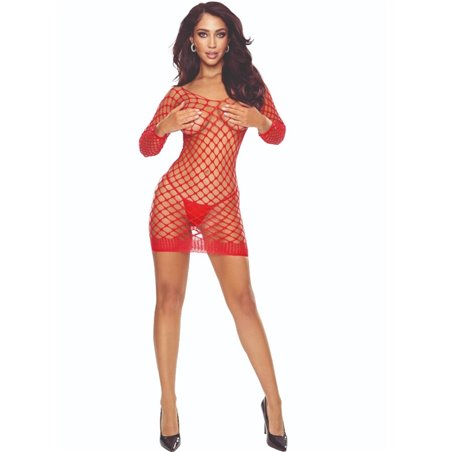 Passion BS108 - Mini Abito Rosso a Rete Taglia Unica