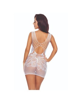 Passion BS111 - White Lace and Mesh Mini Dress One Size