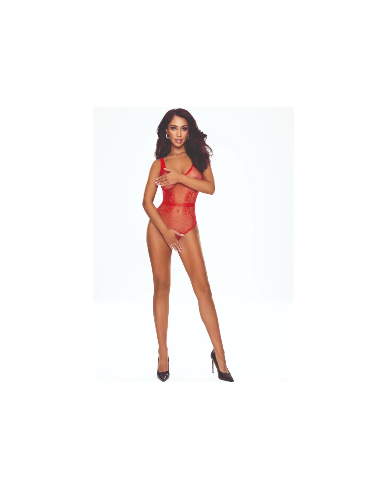 Passion BS115 - Body in Pizzo Rosso con Cavallo Aperto Taglia Unica