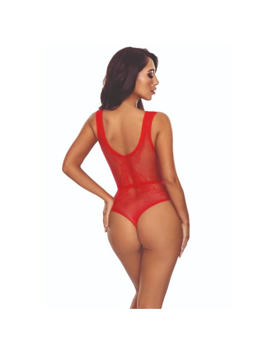 Passion BS115 - Body in Pizzo Rosso con Cavallo Aperto Taglia Unica