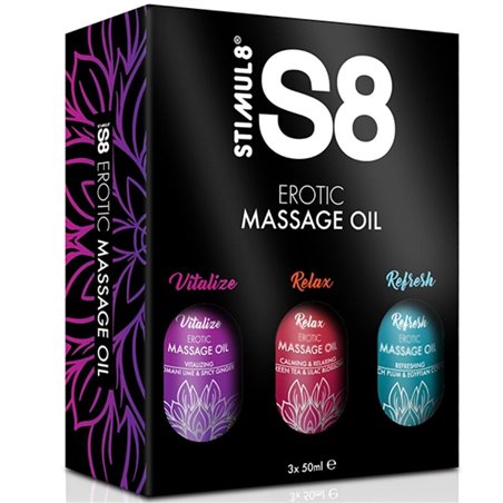 Stimul8 S8 - Olio per Massaggio Erotico Confezione 3x50 ML