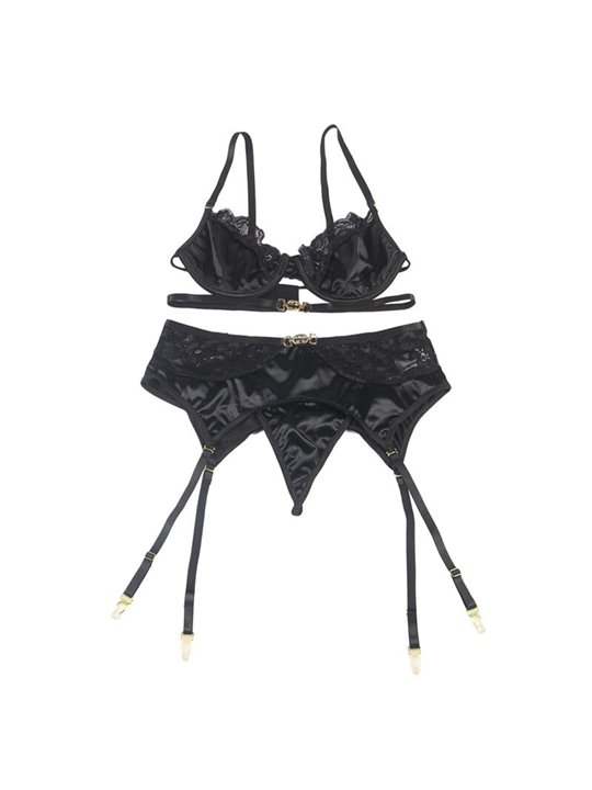 Subblime - Set Reggiseno + Perizoma + Reggiseno in Pizzo Nero L/XL