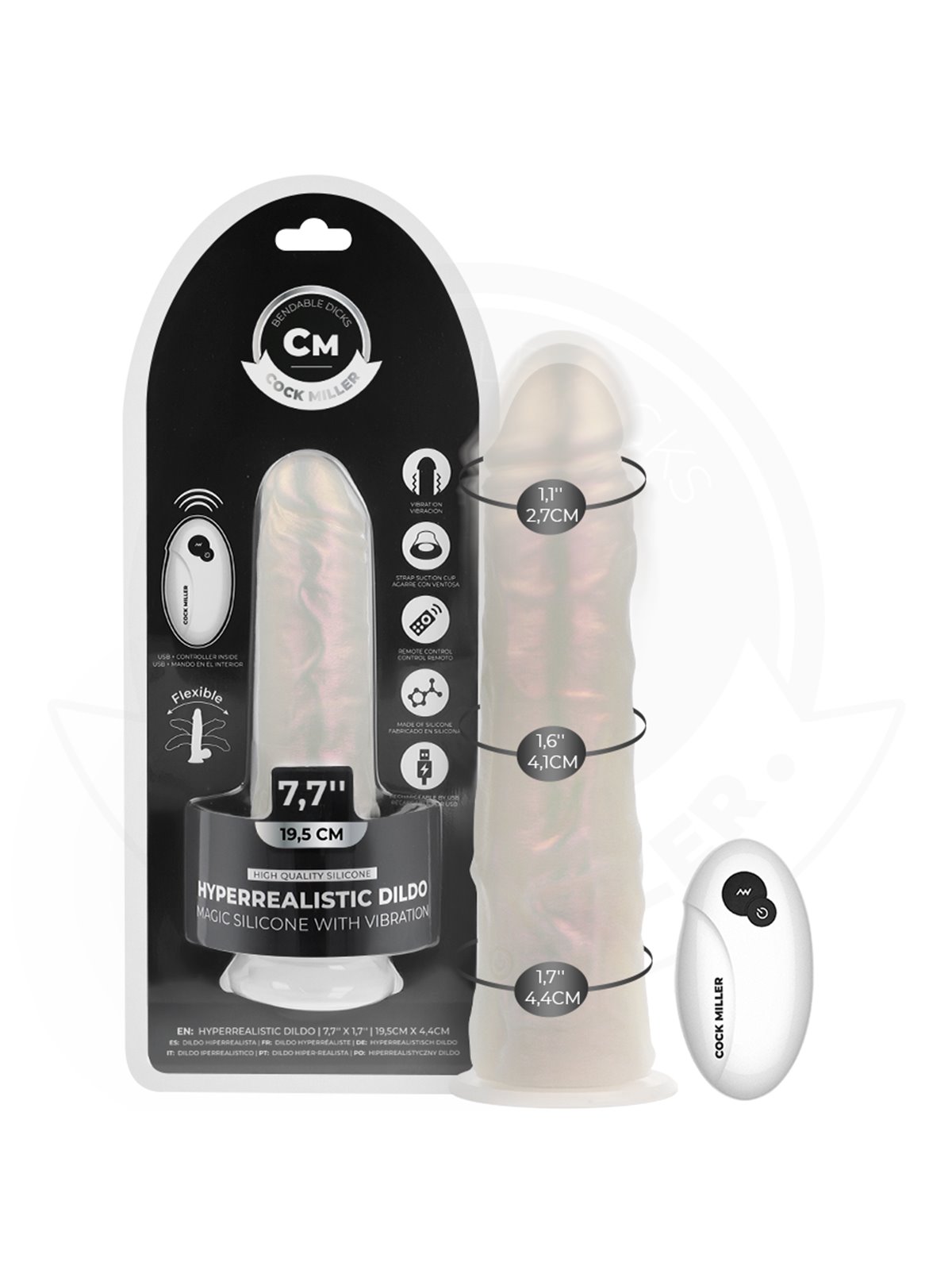 Cock Miller - Realistic Vibrator with Light and Remote Control 19.5 cm