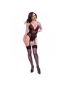 Chilirose CR 4863 - Red Floral Lace Bodysuit + Stockings and Garter Belt L