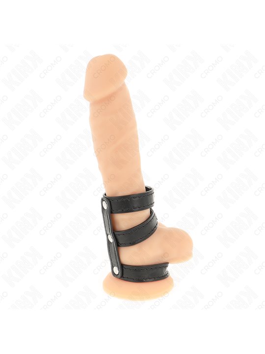 Kink - Triple Real Leather Cock Ring with Snap Closure