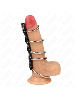 Kink - Anello Fallico Quintuplo in Metallo e Vera Pelle da 3,2 a 5 Cm
