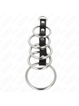 Kink - Quintuple Metal and Genuine Leather Cock Ring from 3.2 to 5 cm