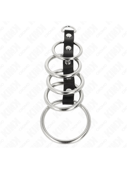 Kink - Quintuple Metal and Genuine Leather Cock Ring from 3.2 to 5 cm