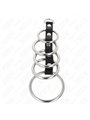 Kink - Anello Fallico Quintuplo in Metallo e Vera Pelle da 3,2 a 5 Cm