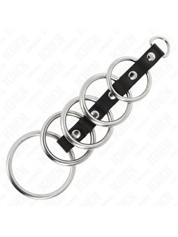 Kink - Quintuple Metal and Genuine Leather Cock Ring from 3.2 to 5 cm